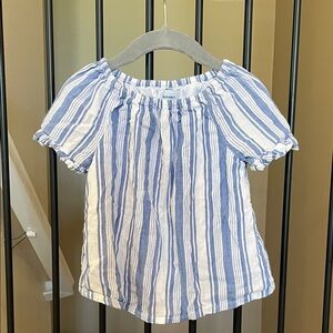Old Navy Blue and White Striped Girls' Off-Shoulder Top 3Y